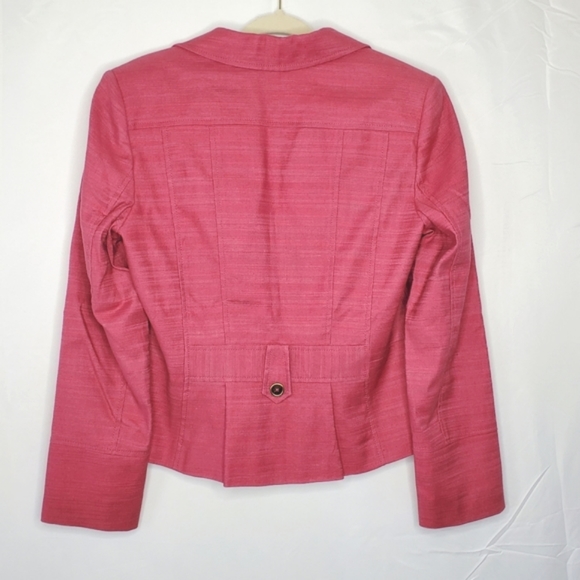 Anne Klein Linen Blend Blazer Size 14 Pink Structure Button Front Lined Jacket - Picture 4 of 13